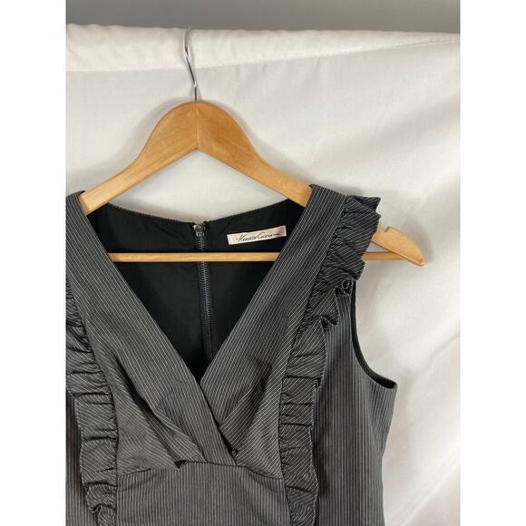 Kenneth Cole ruffle front striped v neck sleeveless dress size medium - Picture 2 of 3